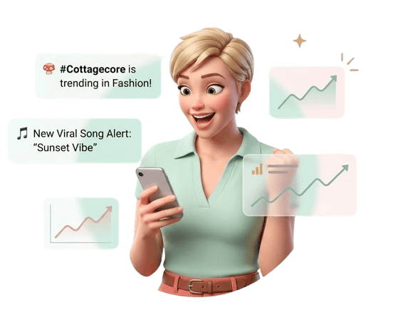 Person excitedly discovering social media trends on their phone